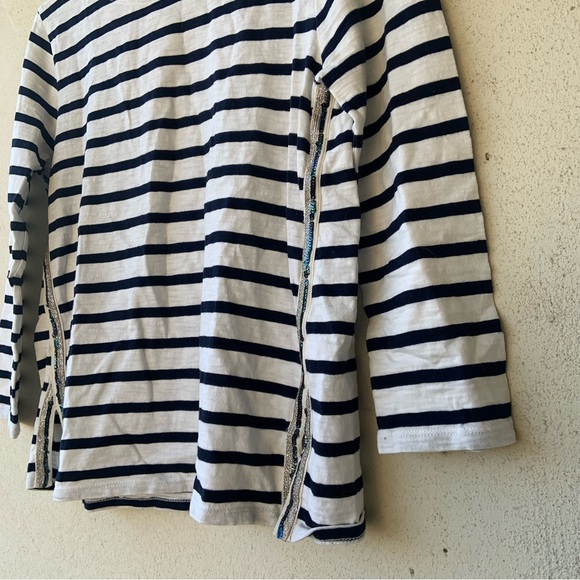 J Crew Navy Blue and White Striped 3/4 Sleeve Crew Neck Blouse - Picture 8 of 9